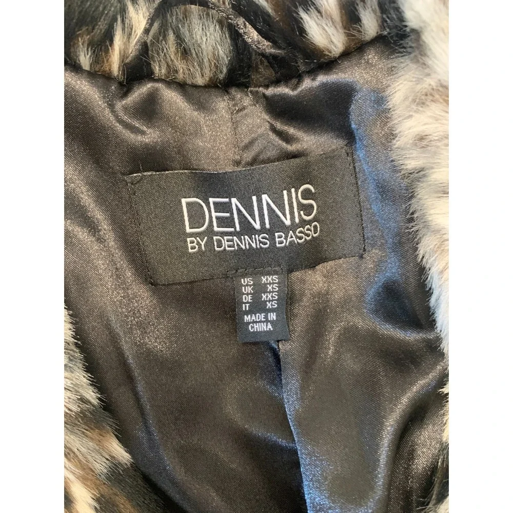 (F-174) Dennis Basso Faux Fur Coat QVC Women XXS Black White Leopard Jacket‎ New